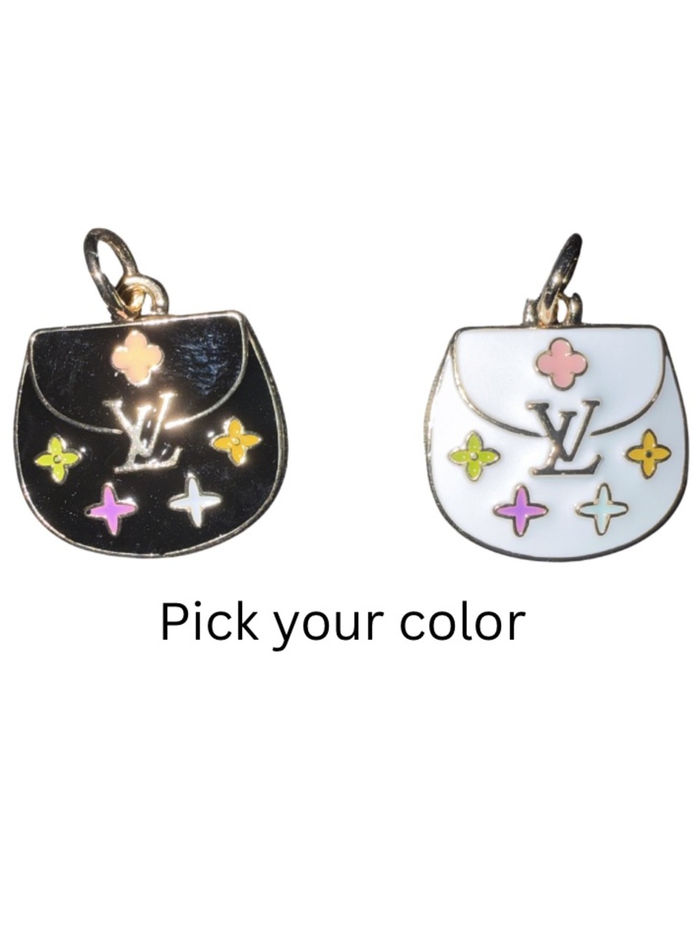 Louis Vuitton Black and White Enamel Bag Charms with Multicolor Flowers
